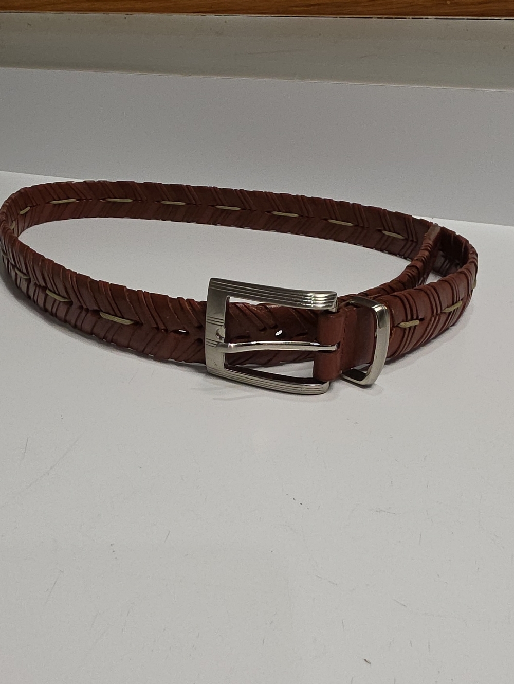 Greg Norman Brown Braided Leather Belt Unisex 42" Strap 1"W GNF6AR35
